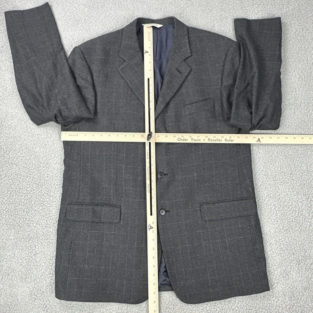 Pronto Uomo‎ Wool Silk Blazer Men 46L Windowpane Plaid 3 Button Made in Italy